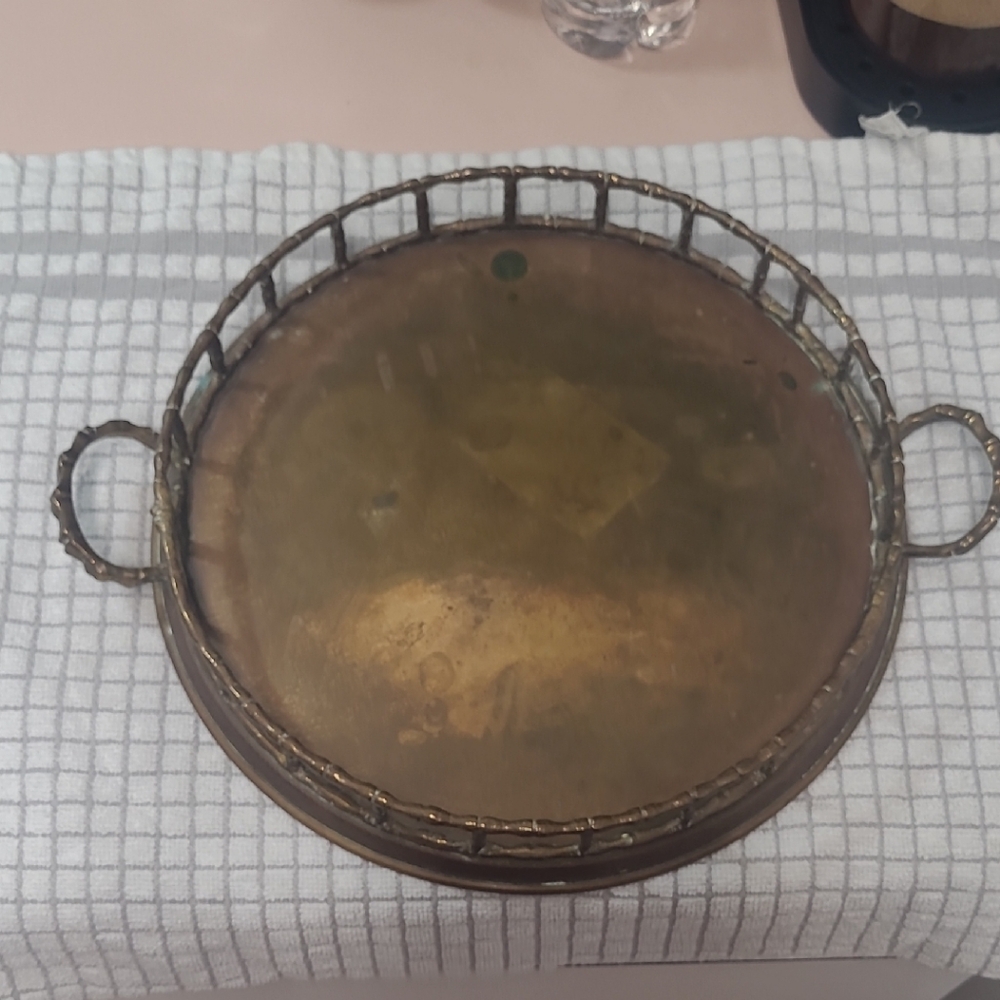 VINTAGE HOLLYWOOD REGENCY SOLID BRASS BAMBOO ROUND 15” TRAY